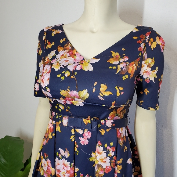 ModCloth Navy Floral Elegant Fit & Flare Dress - Picture 6 of 10